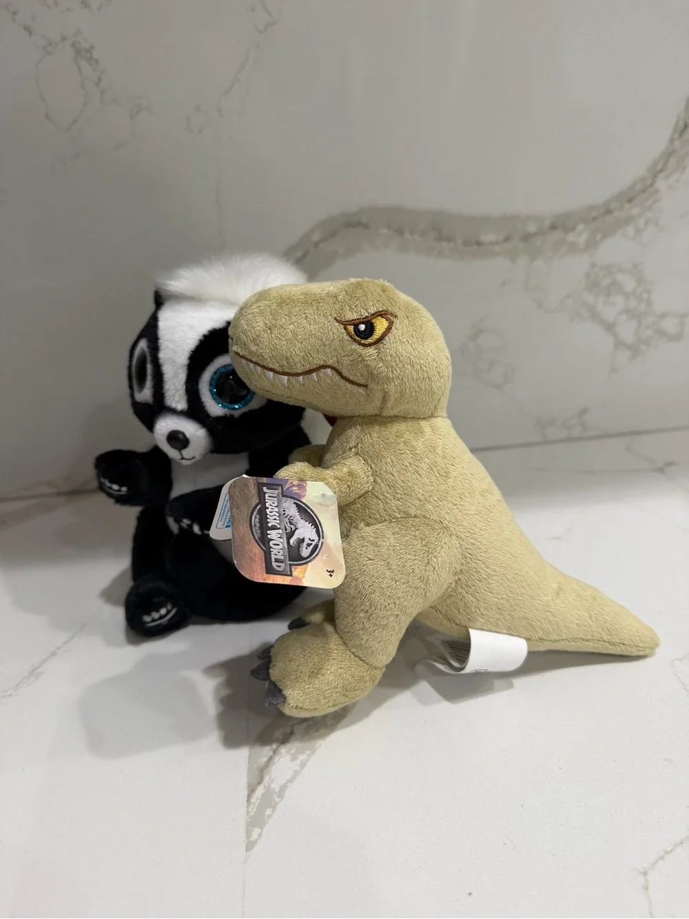 Ty Plush Skunk Black White & Beige Dinosaur Pair